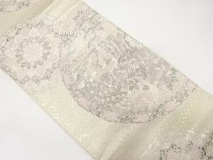 プラチナ二重箔　鏡裏華鳥文織り出し　袋帯